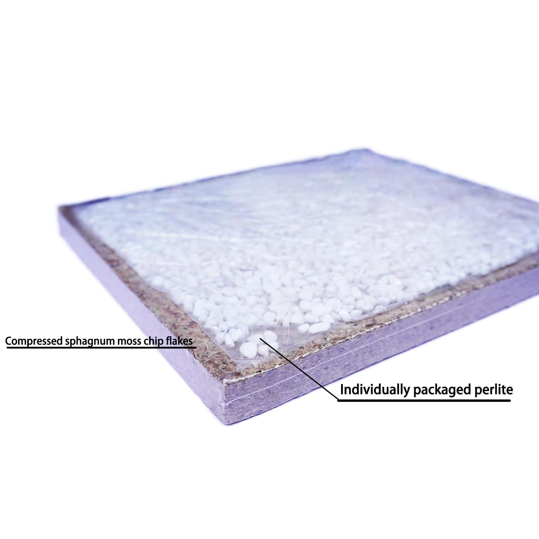 Detail of peat moss and perlite components in Kapecute soil mix