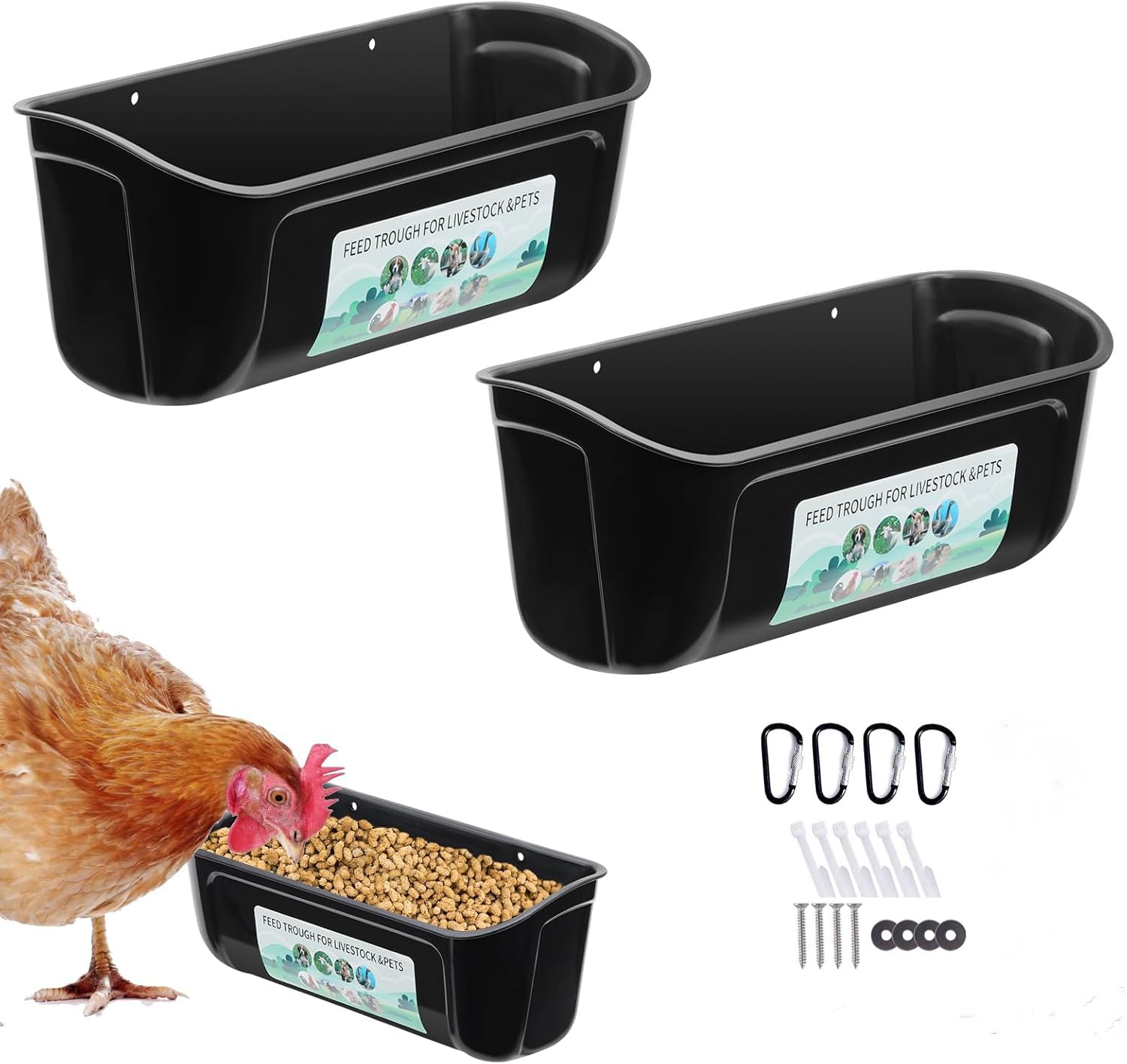 Kapihi 2-pack chicken duck feeder front view showing versatile poultry feeding setup.