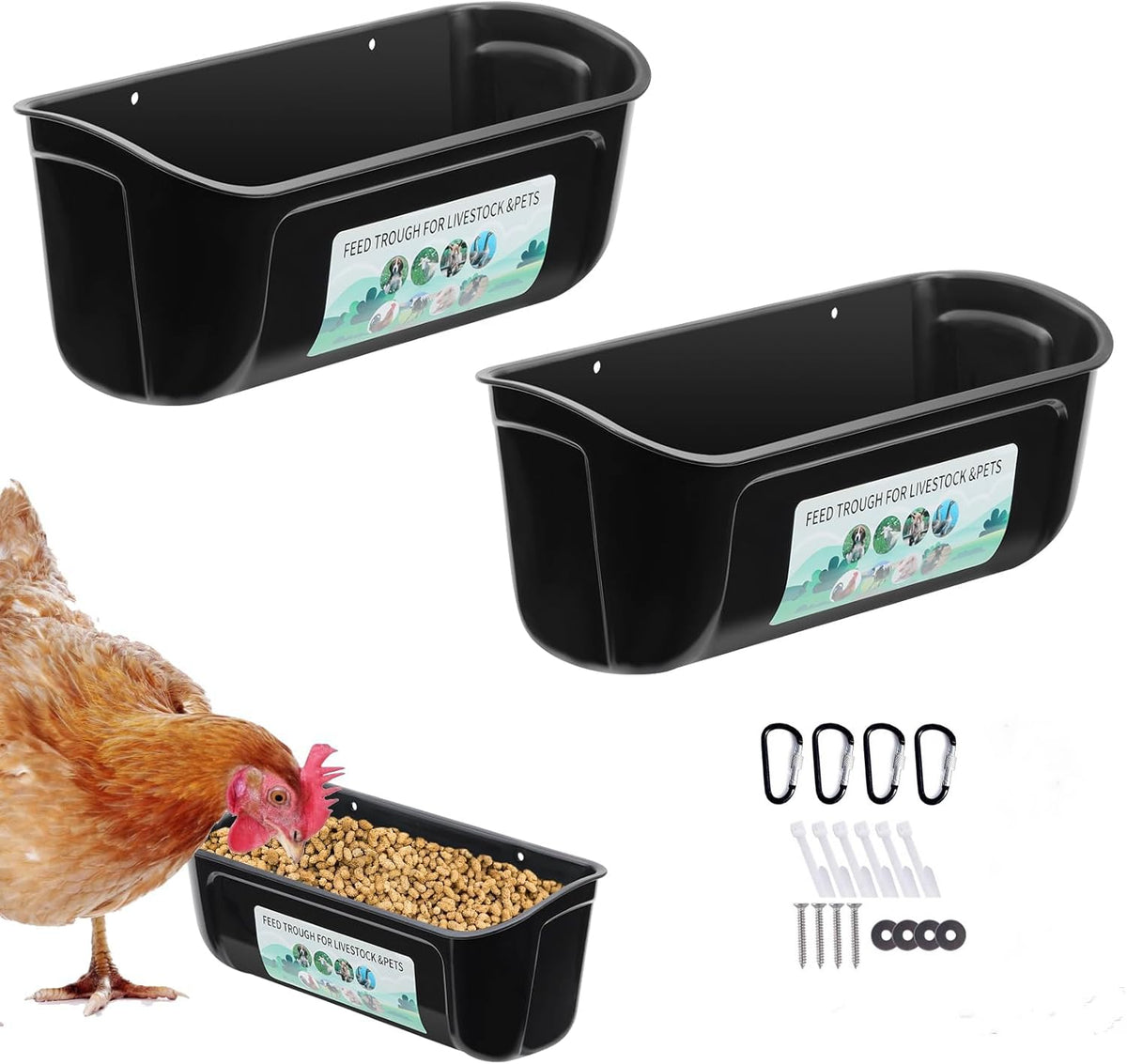Kapihi 2-pack chicken duck feeder front view showing versatile poultry feeding setup.