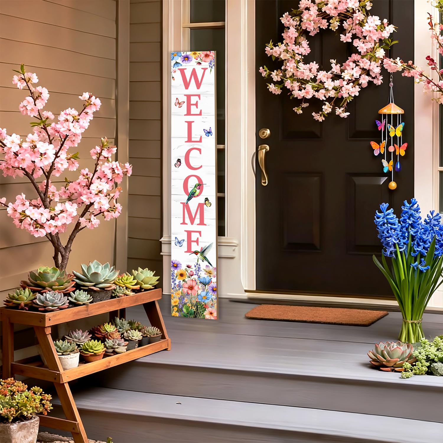 KAPLIPE wooden door sign for porch blends with garden accents.