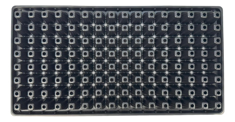 Kapok Candle Co 128-cell seedling tray close-up of cell spacing for uniform germination.