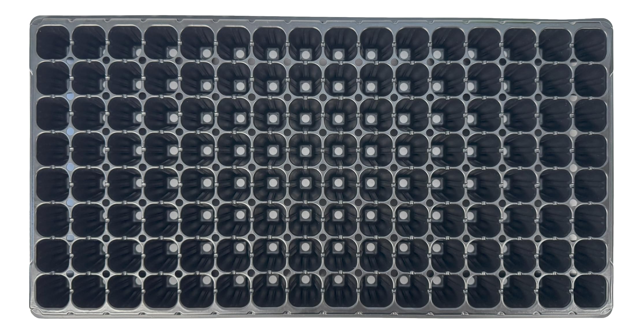 Kapok Candle Co 128-cell seedling tray detailed cell close-up showing drainage.