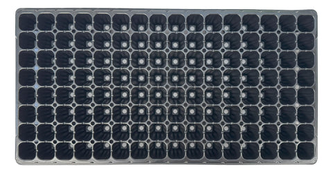 Kapok Candle Co 128-cell seedling tray detailed cell close-up showing drainage.