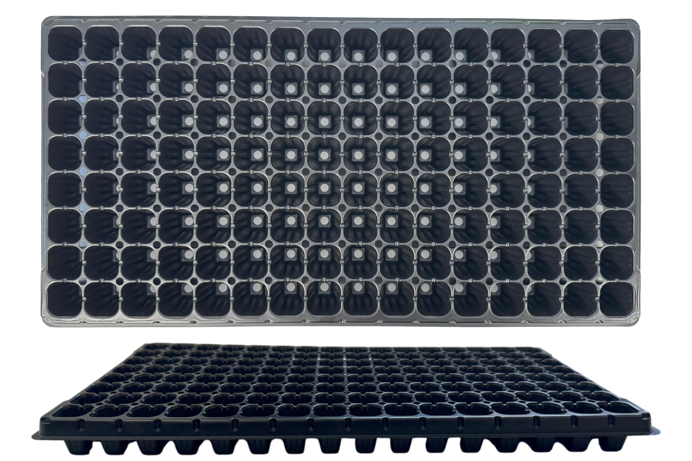Kapok Candle Co 128-cell seedling tray front view for organized seed starting.