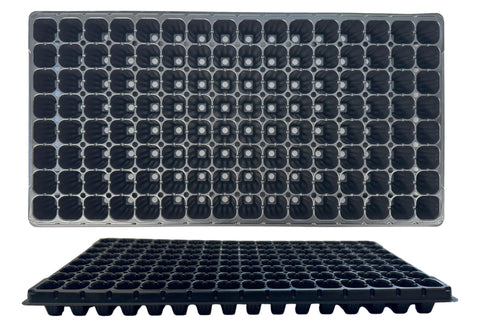 Kapok Candle Co 128-cell seedling tray front view for organized seed starting.