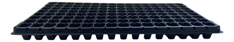 Kapok Candle Co 128-cell seedling tray matte black finish for heat absorption.