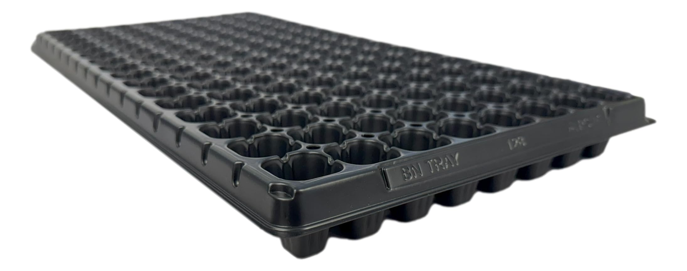 Kapok Candle Co 128-cell seedling tray side view highlighting durability.