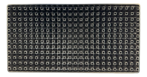 Kapok Candle Co 288-cell tray showing stackable design in a grow setup