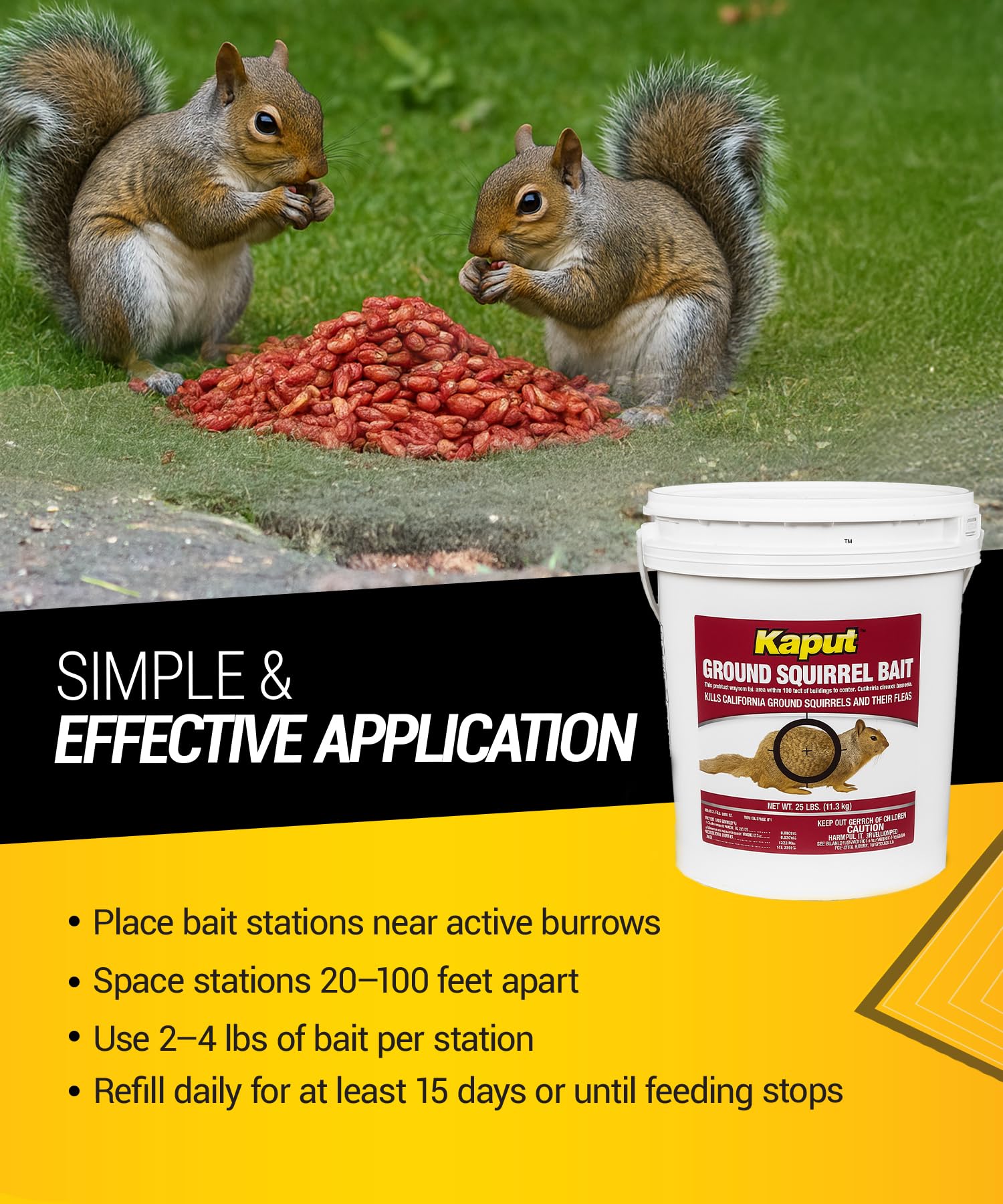 Kaput 25lb bag displayed for large outdoor pest control.