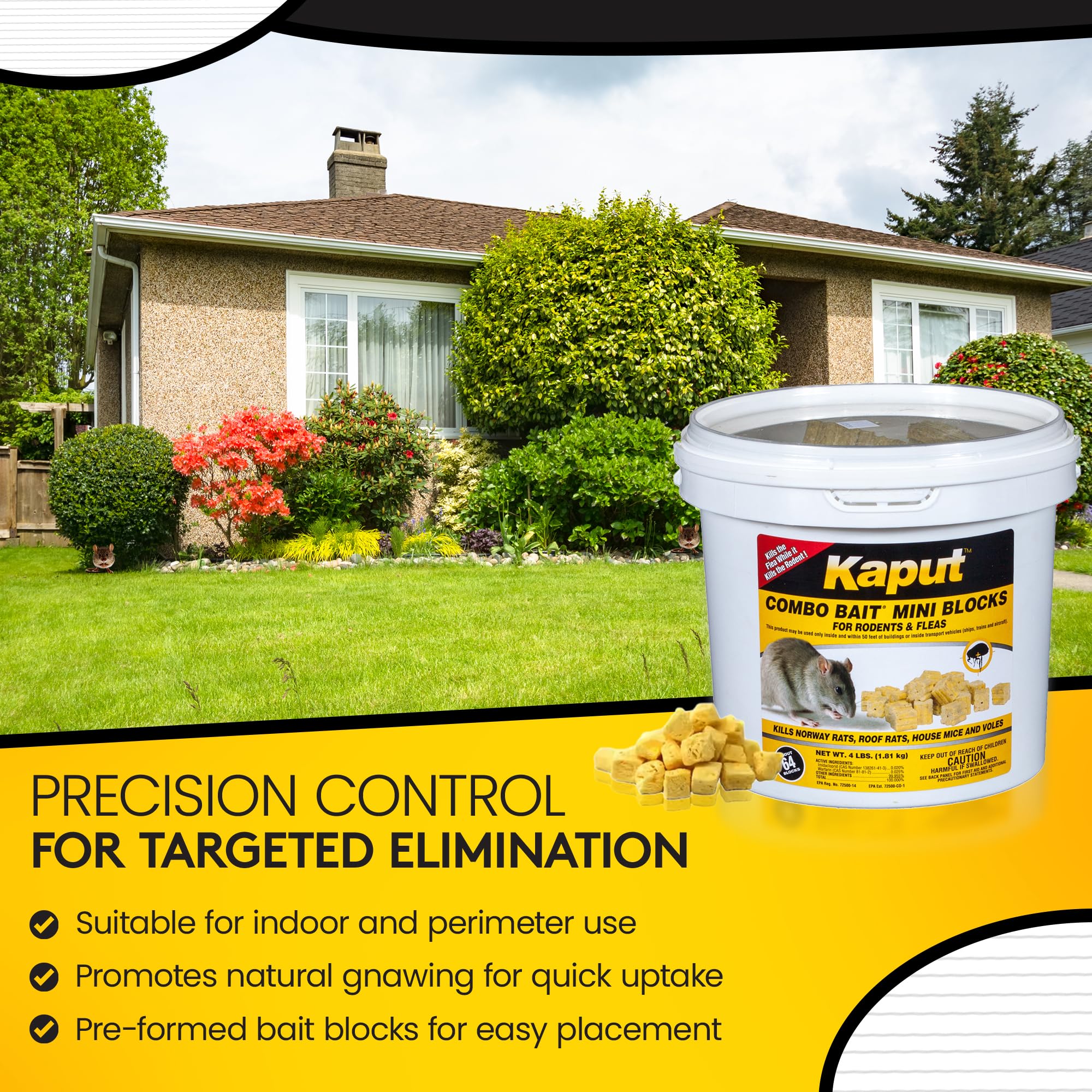 Kaput Combo Bait blocks placed indoors near a wall for nesting-area protection