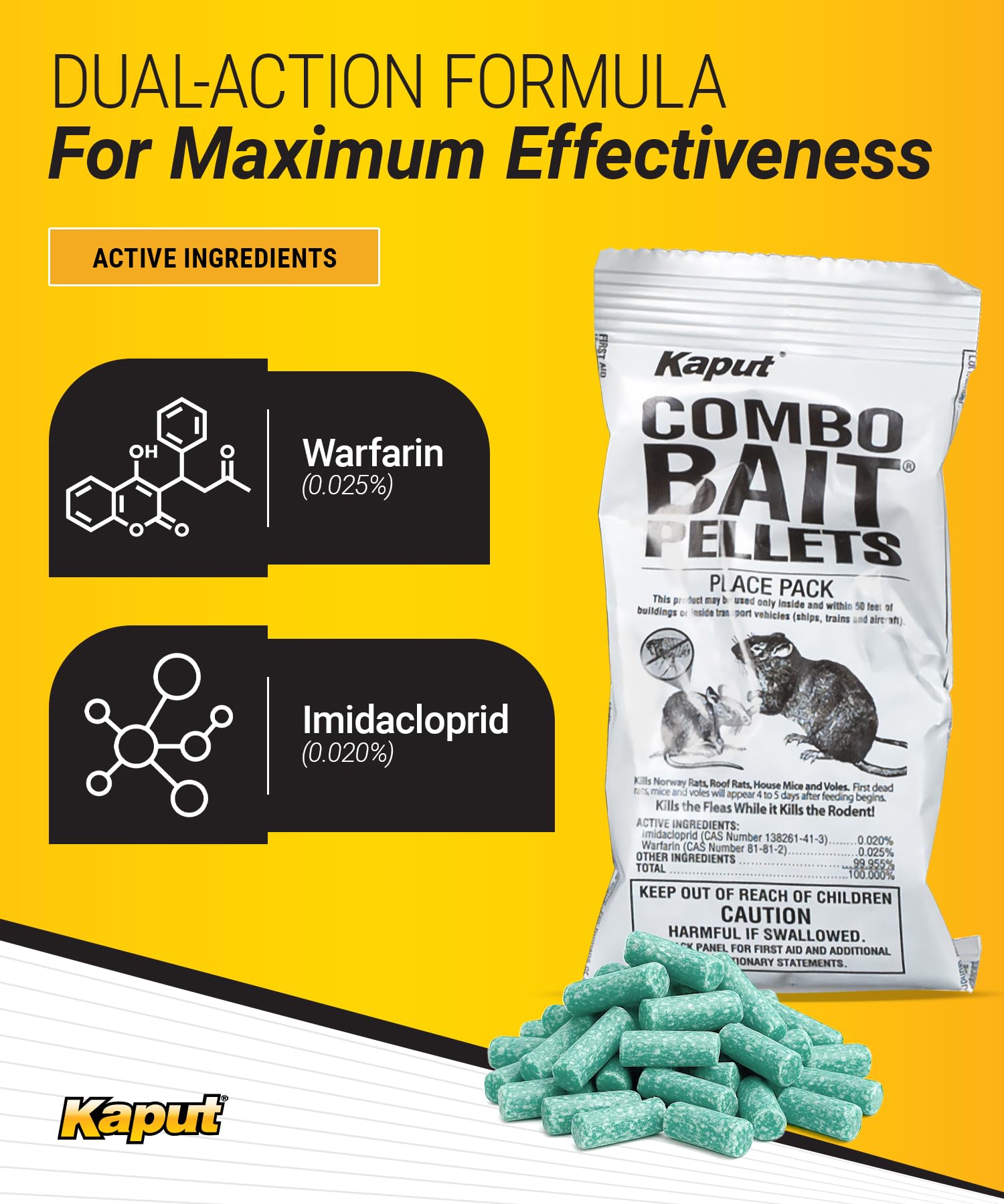 Kaput bait pellets in a station prepared for discreet rodent management.