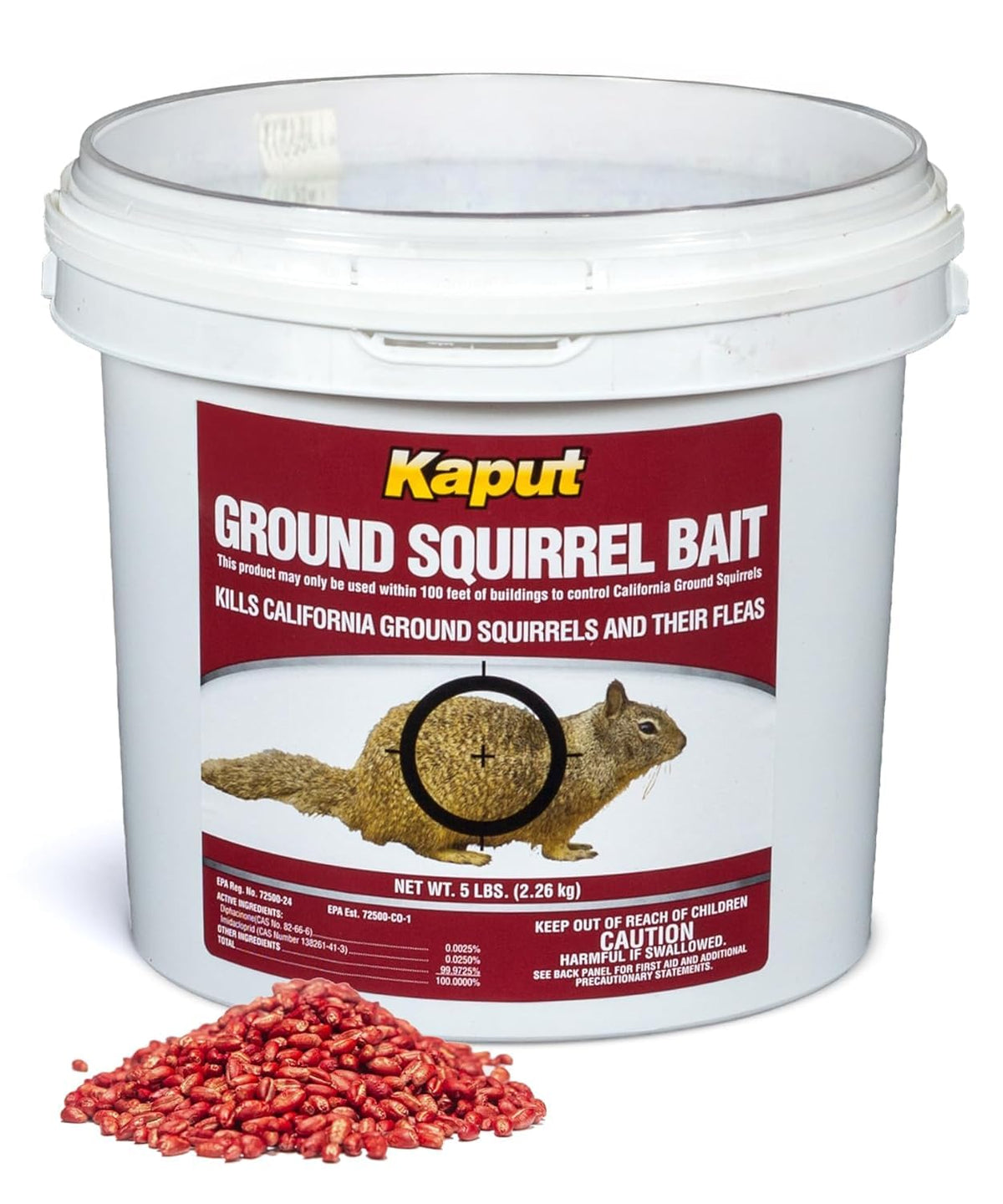Kaput ground squirrel bait bottle close-up for targeted outdoor protection