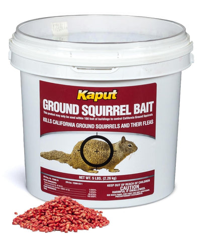 Kaput ground squirrel bait bottle close-up for targeted outdoor protection