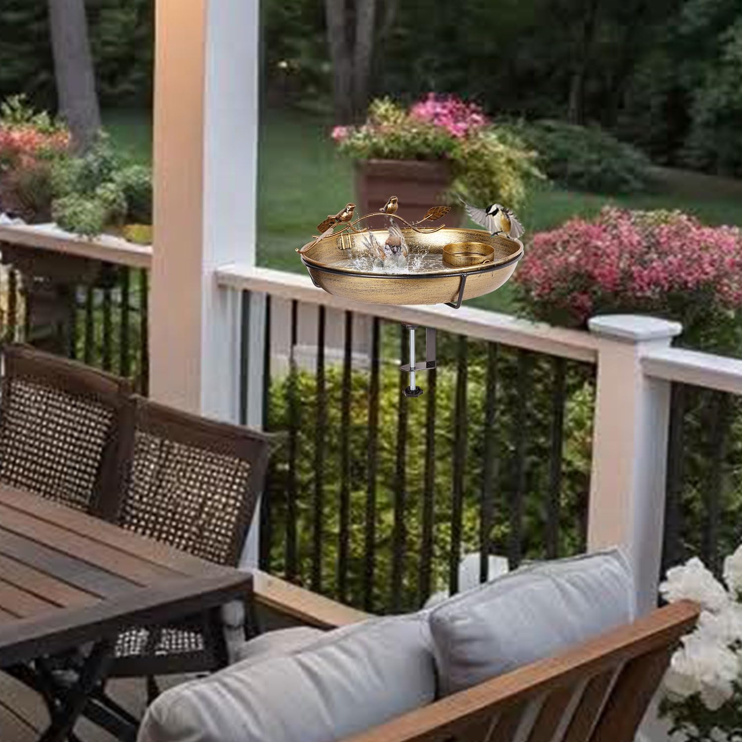 kapwall 3-in-1 system on deck attracts hummingbirds and finches