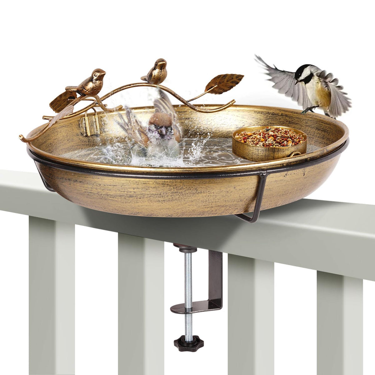 kapwall deck-mounted bird bath with bronze finish and 12-inch basin inviting birds