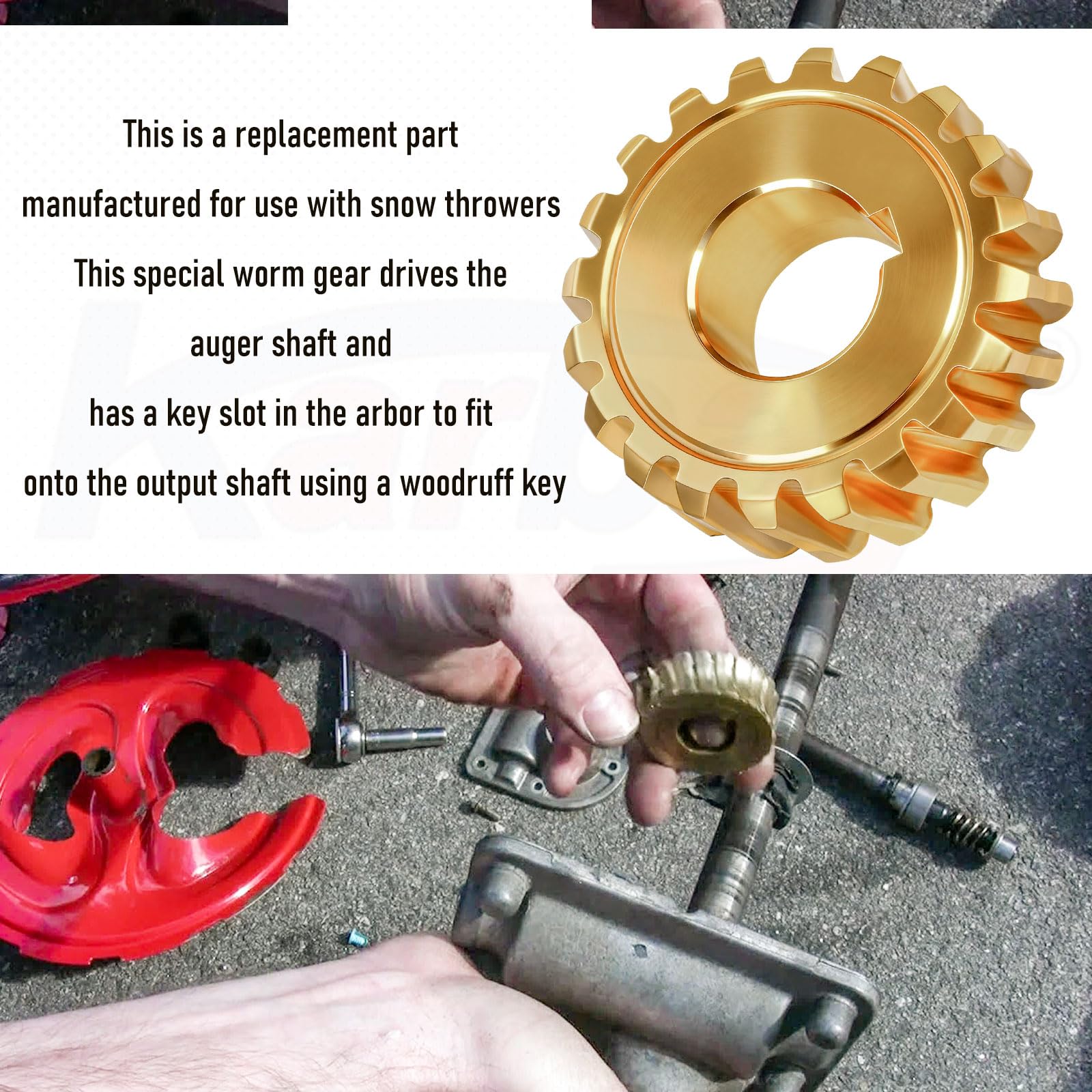 Karbay auger gear alignment with snowblower shaft during installation.
