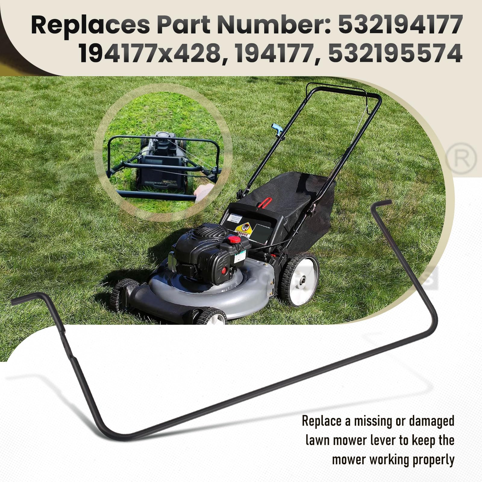 Karbay replacement bail control bar restores mower performance and control.