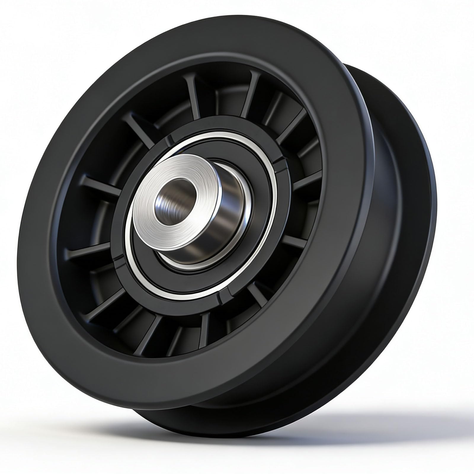 Karbay flat idler pulley 539110311 side view highlighting durable bearings for smoother belt movement.