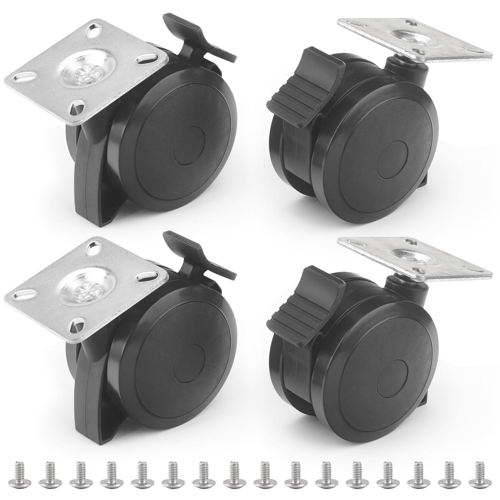 Karbay packaged locking caster contents show four durable wheels and mounting hardware