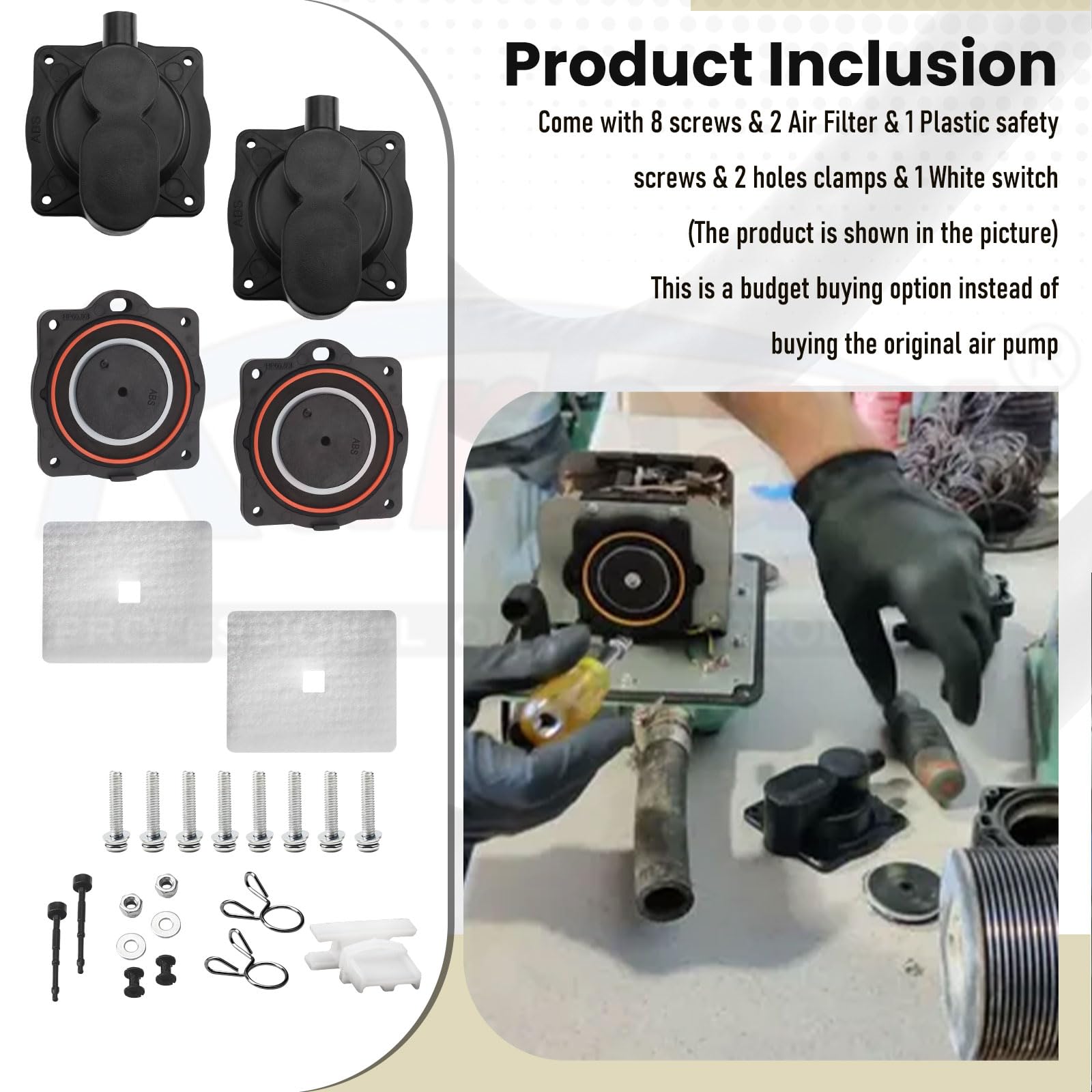 Karbay rebuild kit screws and clamps ready for tool-free assembly.
