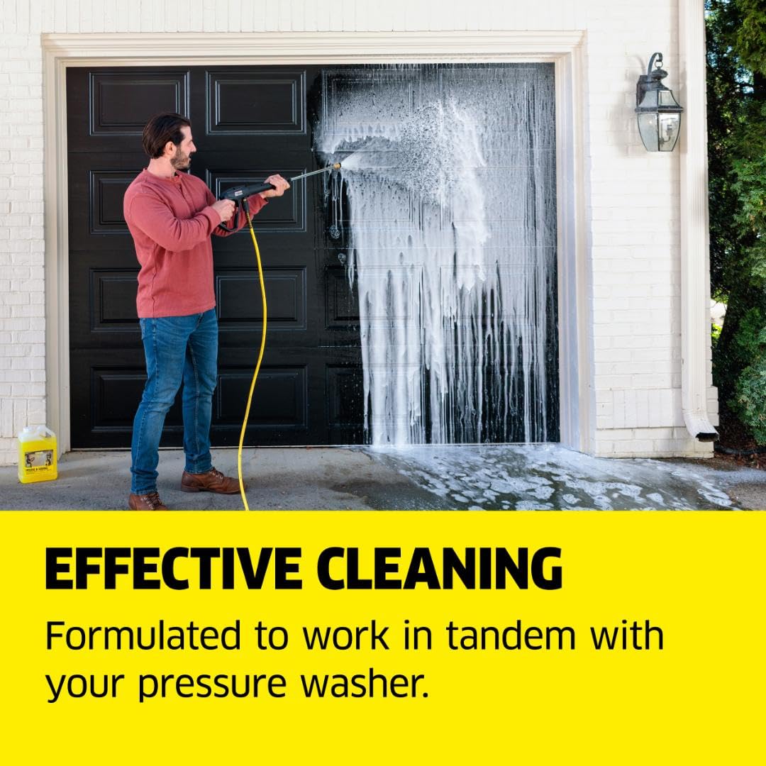 Kärcher foam cannon application for efficient, foamy coverage on exterior surfaces.