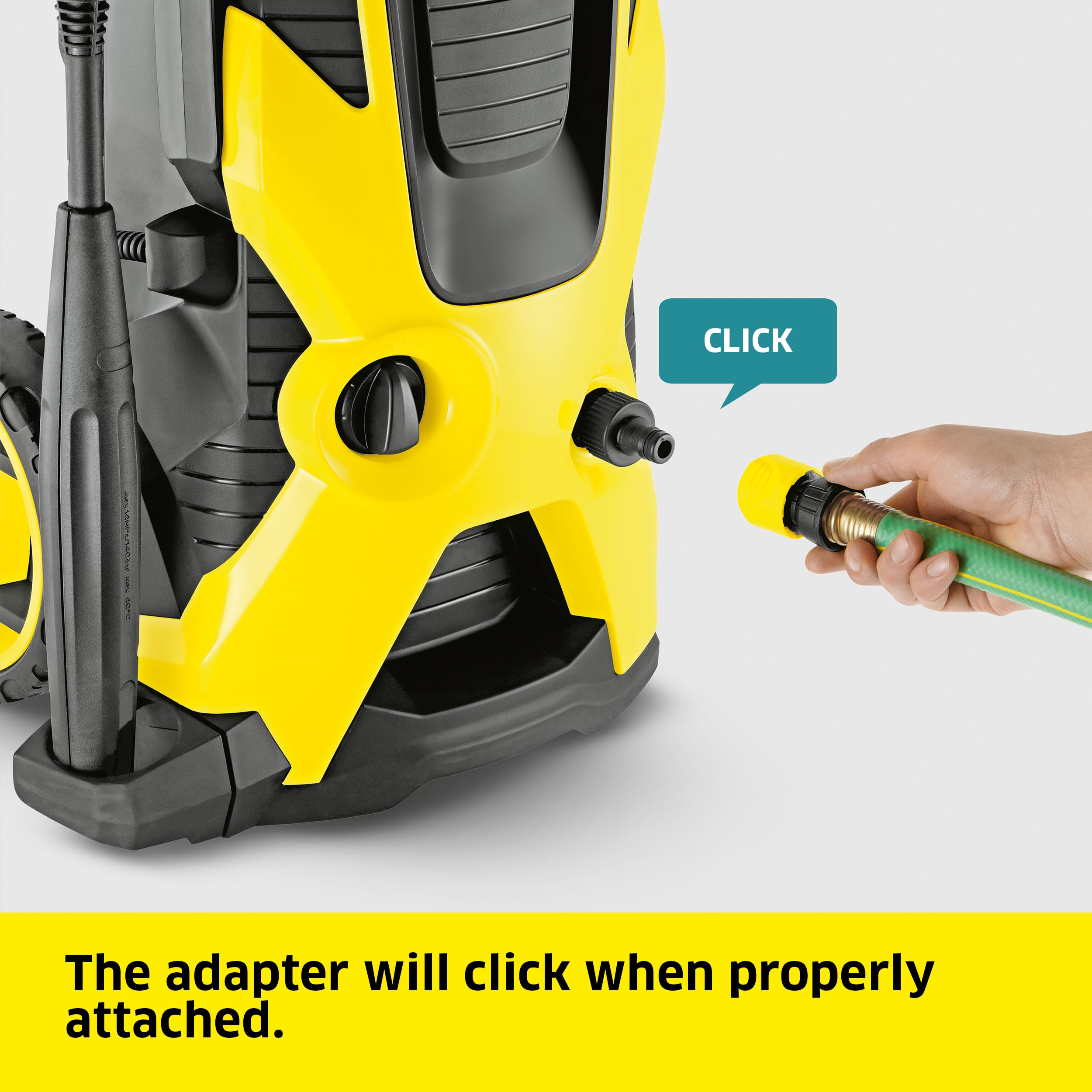 Kärcher black inlet adapter fits pressure washer water inlet securely.