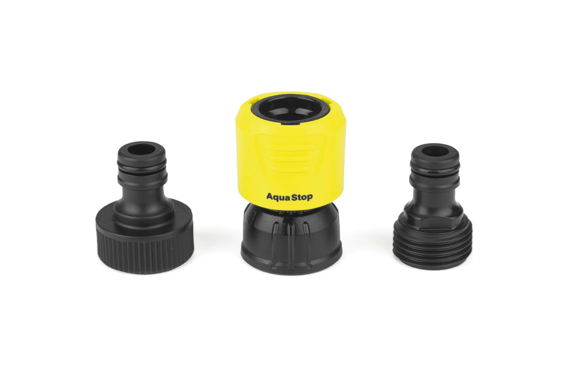 Kärcher garden hose adapter kit yellow connector enables quick hose attachment.