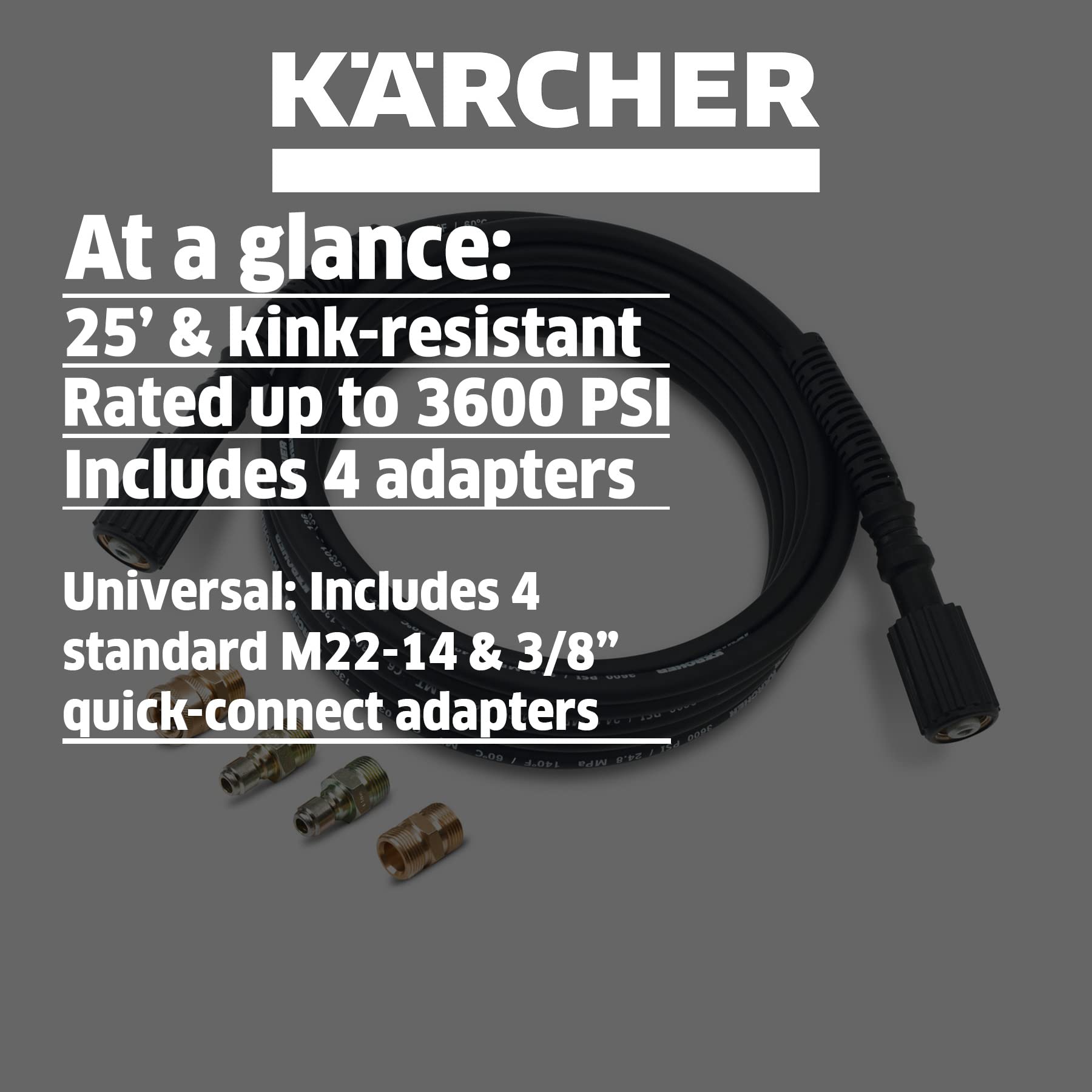 Karcher adapters included for quick connect and M22 compatibility