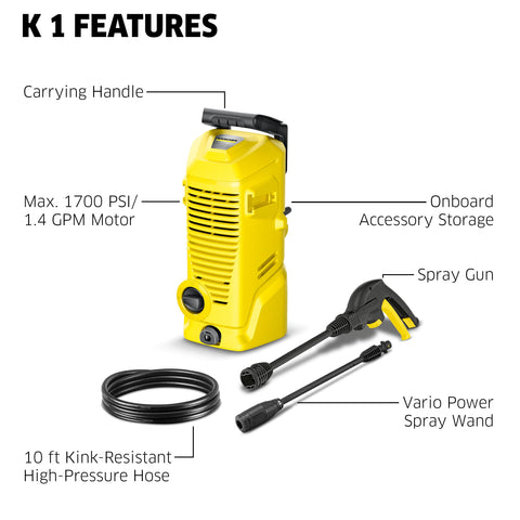 Karcher K 1 side view demonstrates easy storage with a light footprint