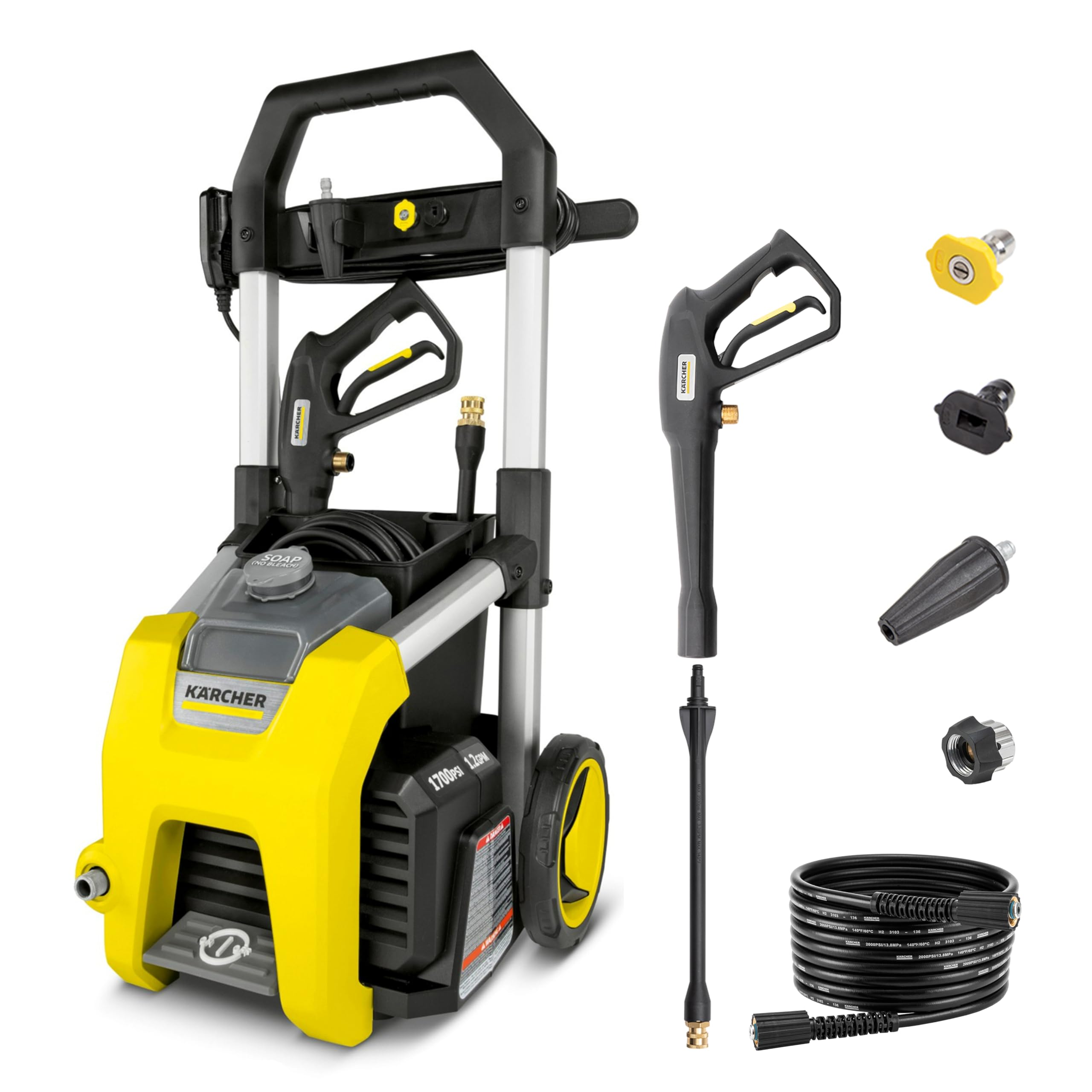 Kärcher K1700 front view showing compact, portable cleaning power for home use.