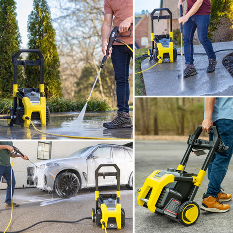 Kärcher K1800PS never-flat wheels ease transport around the yard.