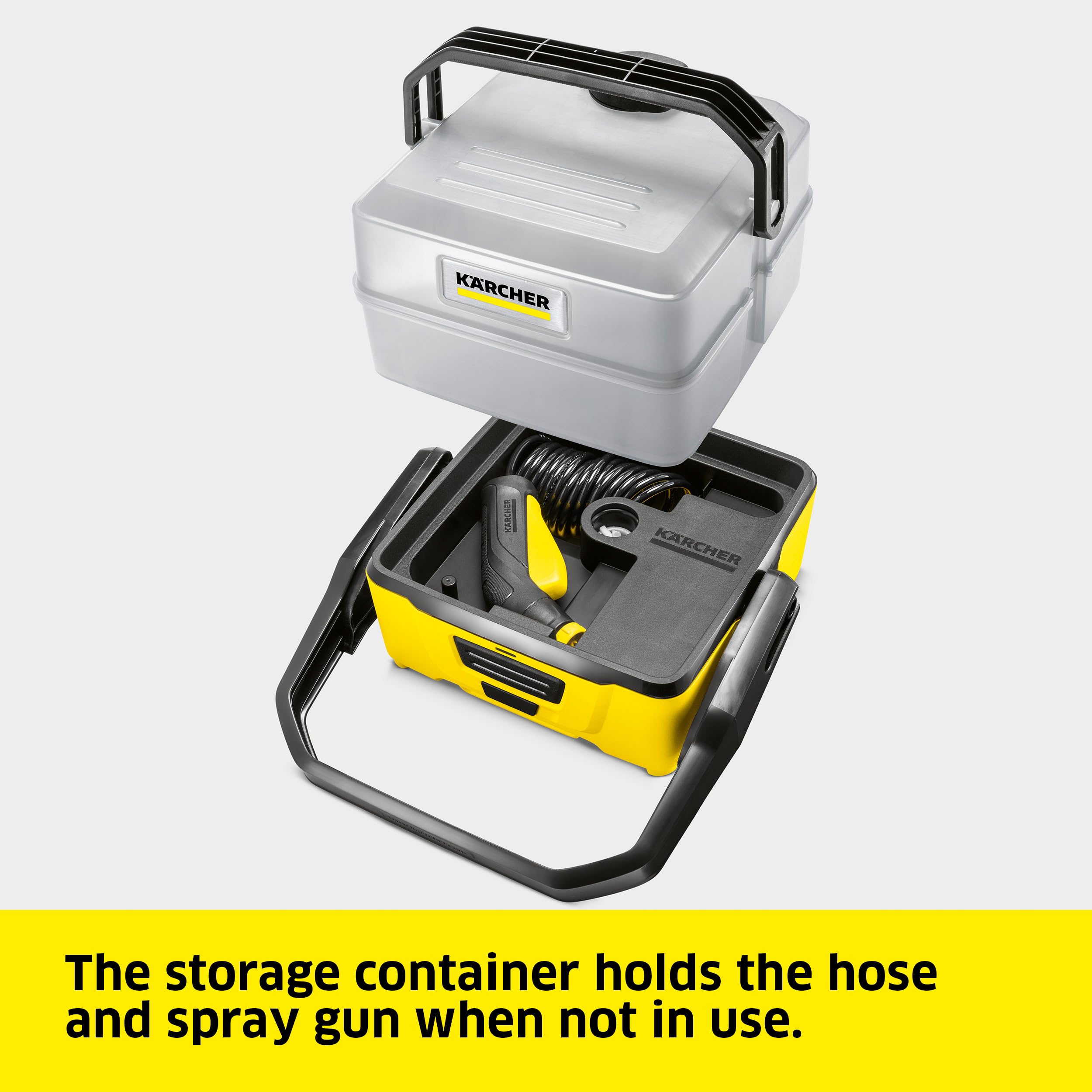 Under-tank hose storage on Kärcher OC 3 Plus enables compact travel.