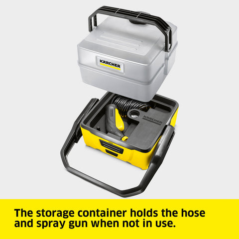 Under-tank hose storage on Kärcher OC 3 Plus enables compact travel.