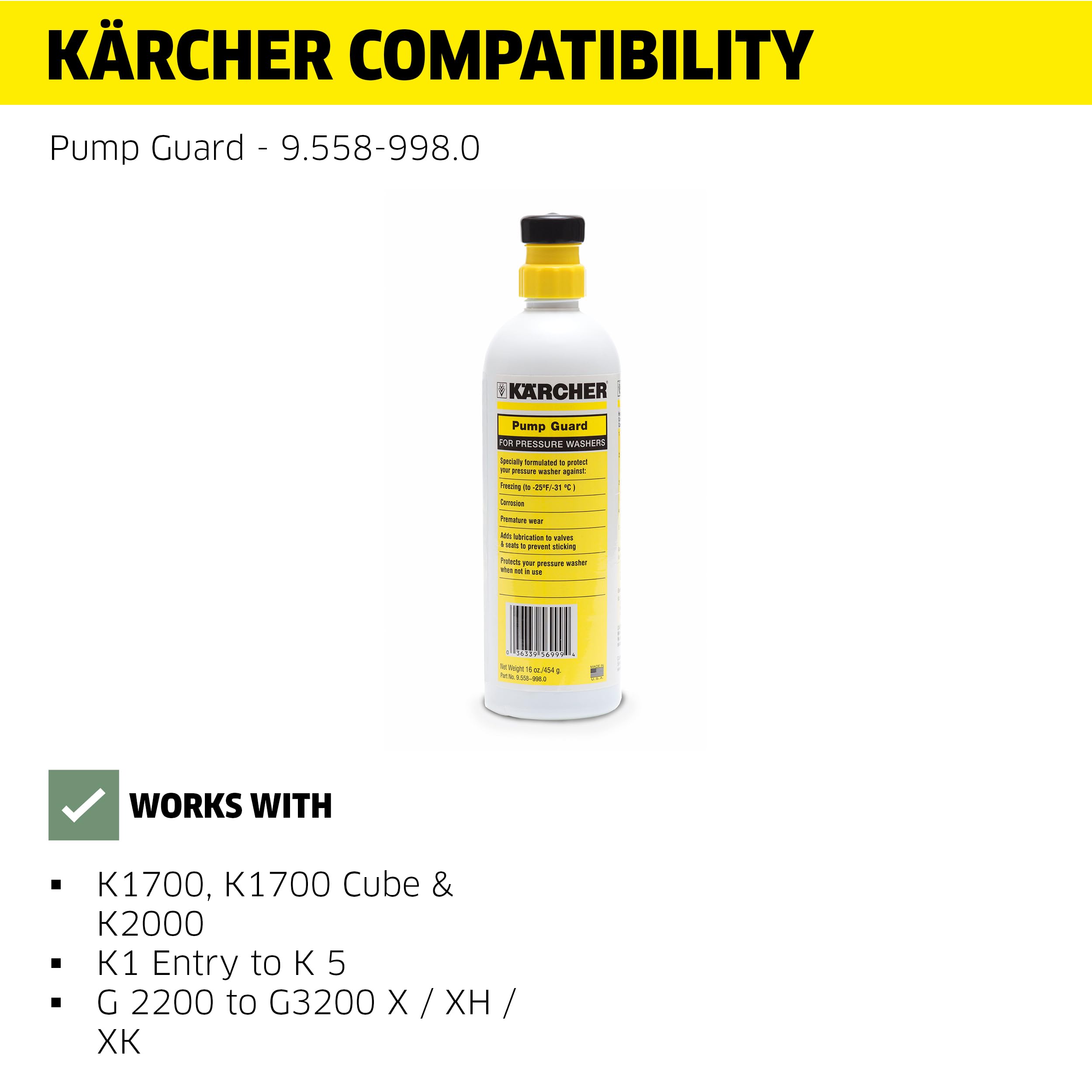 Kärcher Pump Guard demonstrating universal compatibility with gas and electric washers