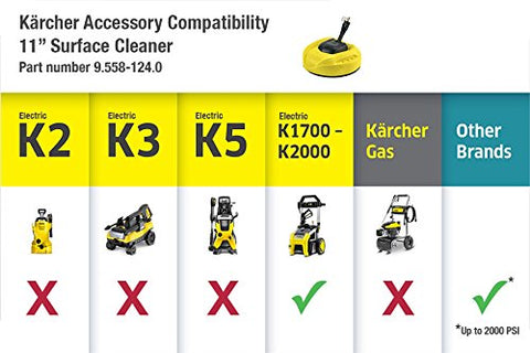 Kärcher surface cleaner provides a 10-inch wide cleaning area.