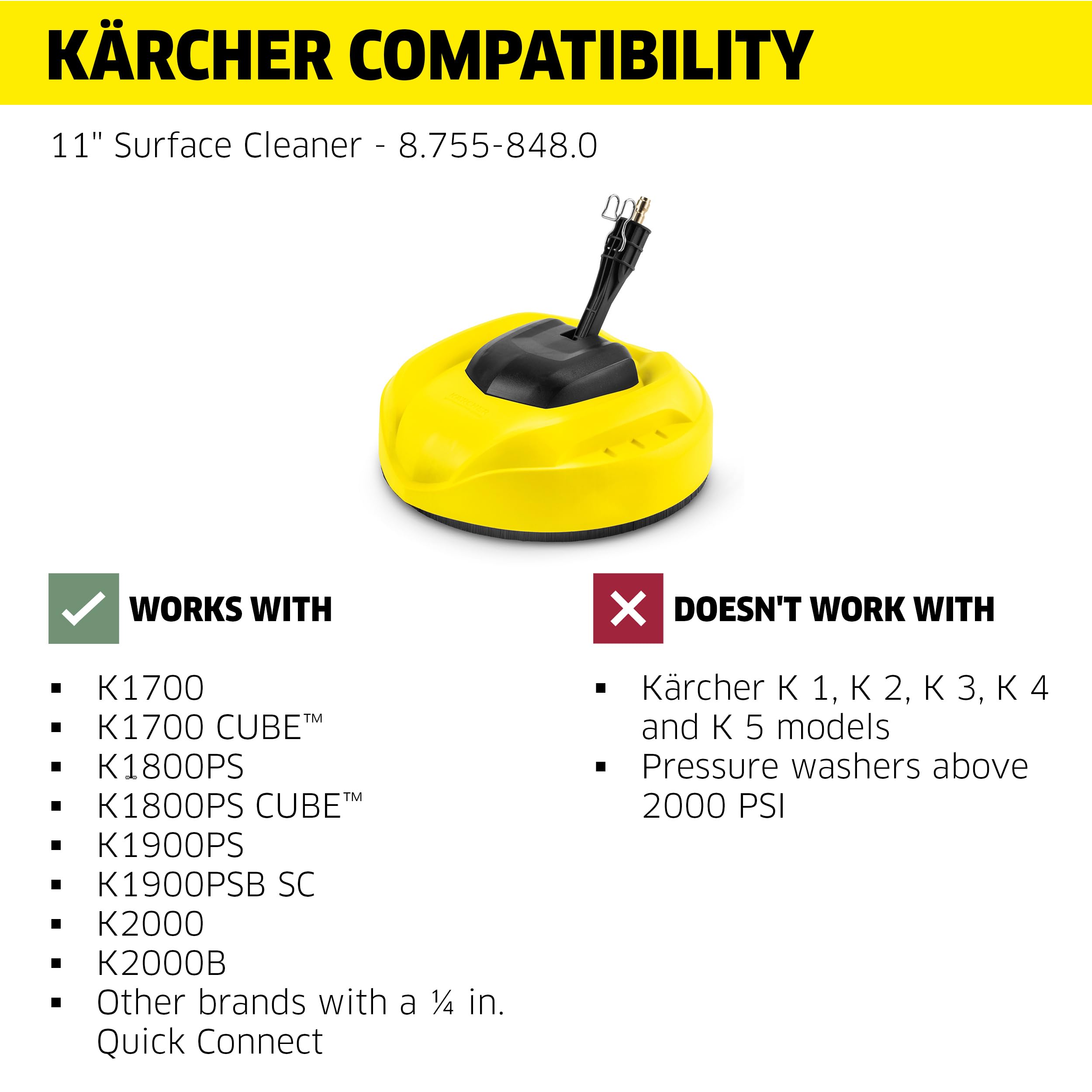 Kärcher surface cleaner connects via a standard 1/4 inch quick-connect.