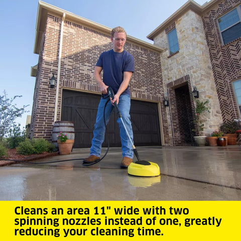 Kärcher surface cleaner splash-free skirt prevents overspray during washes.