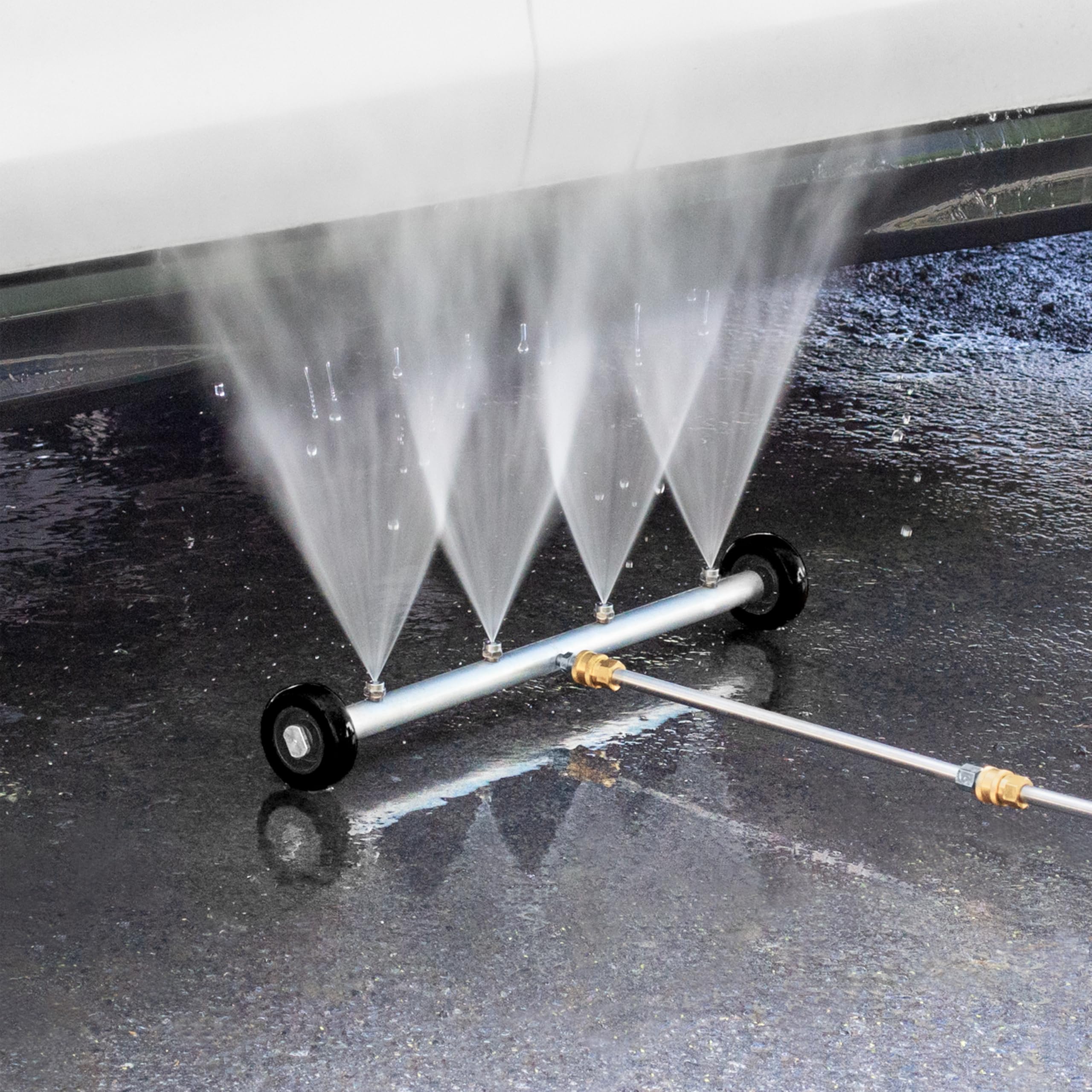 Kärcher undercarriage cleaner kit connected to pressure washer with extension wand