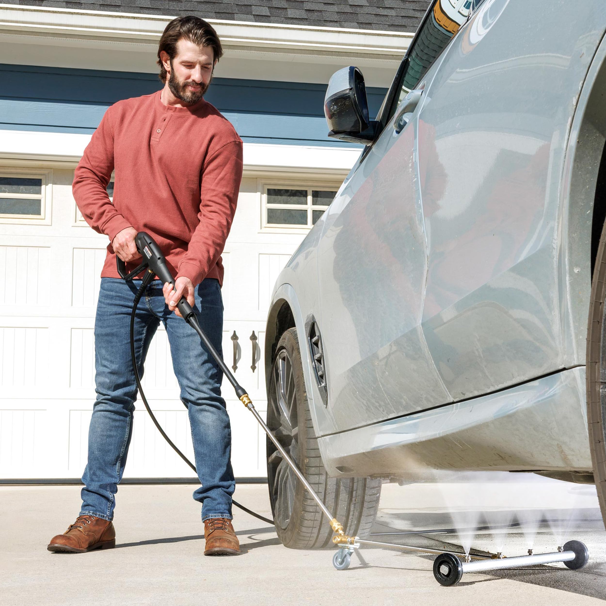 Kärcher undercarriage cleaner kit swivel caster in action for easier maneuvering