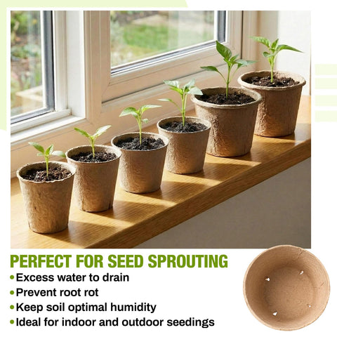 Karenhi peat pots with drainage holes promote aeration and moisture balance.