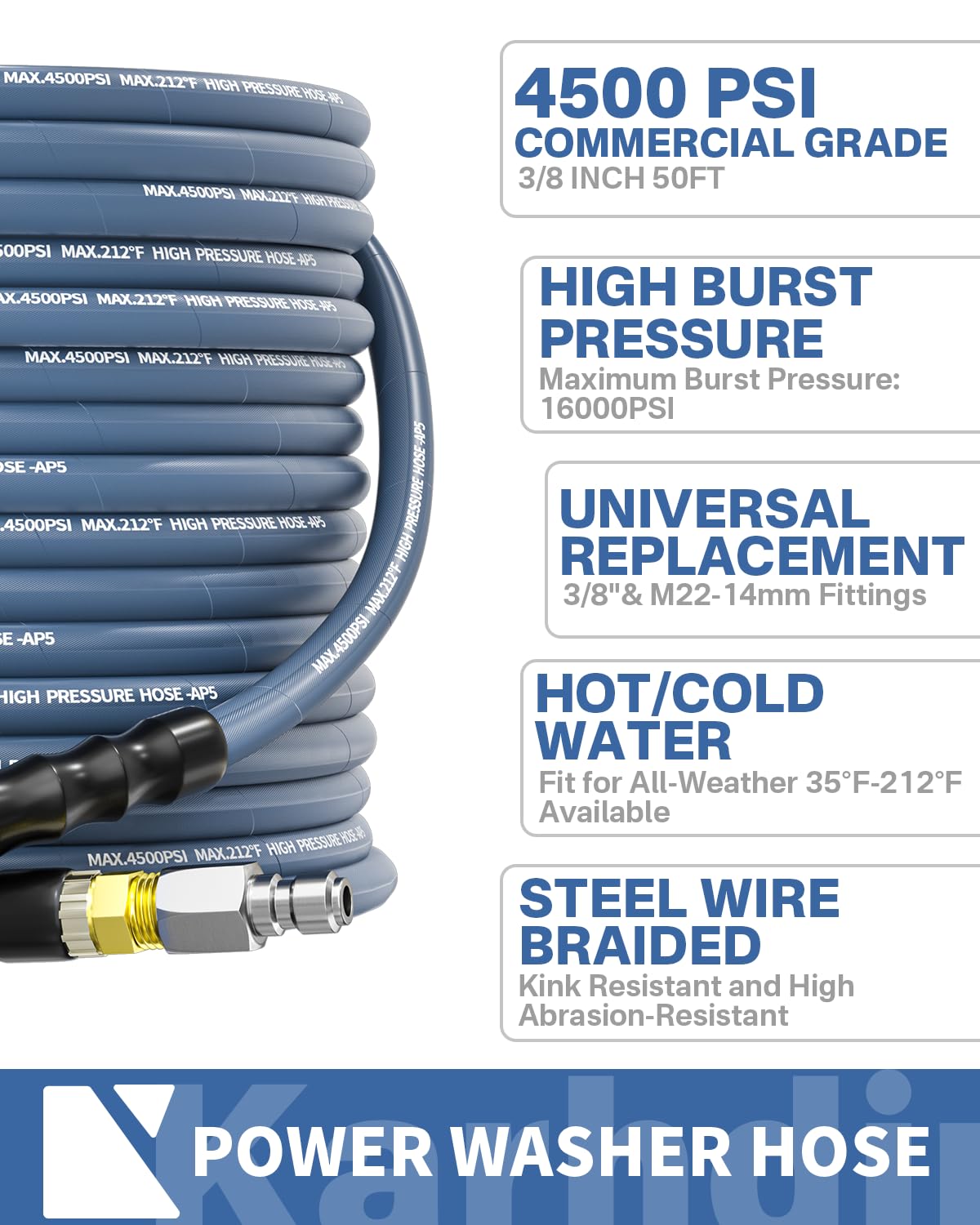 KARHDIR hose with swivel quick-connect prevents kinking during use