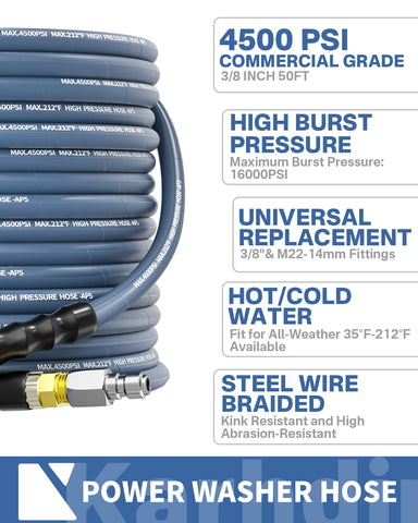 KARHDIR hose with swivel quick-connect prevents kinking during use