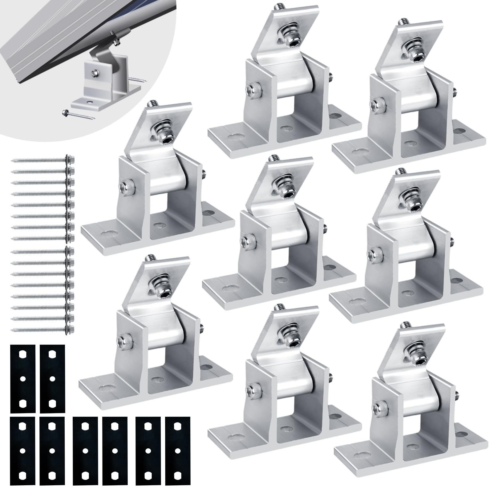 Karidge 8-piece adjustable RV solar mount enables flexible rooftop positioning.