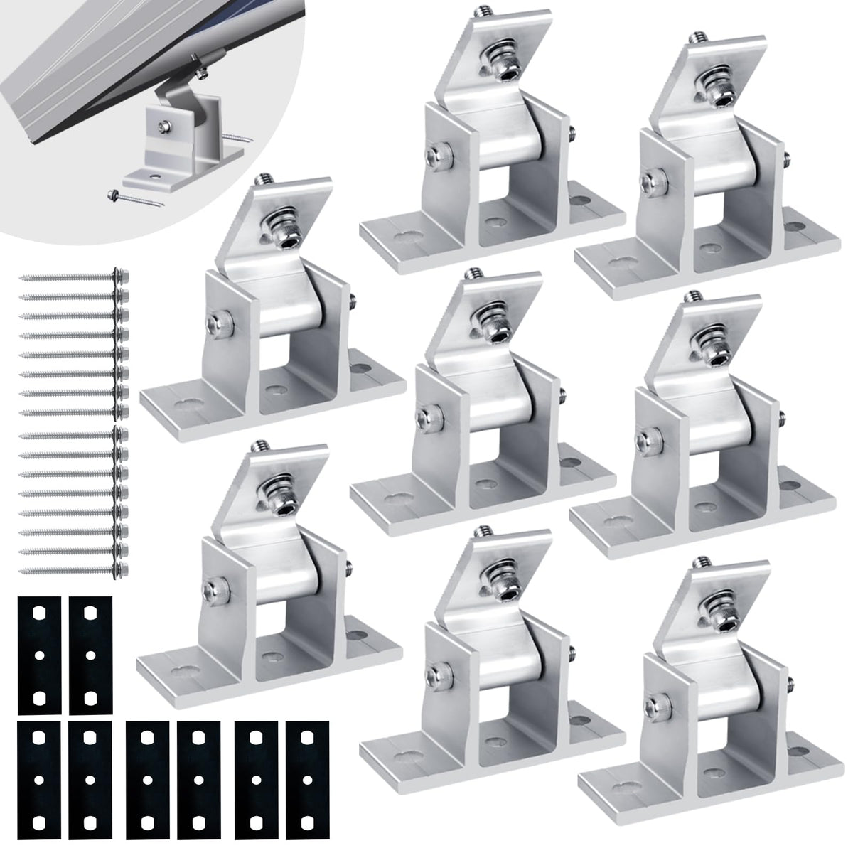 Karidge 8-piece adjustable RV solar mount enables flexible rooftop positioning.