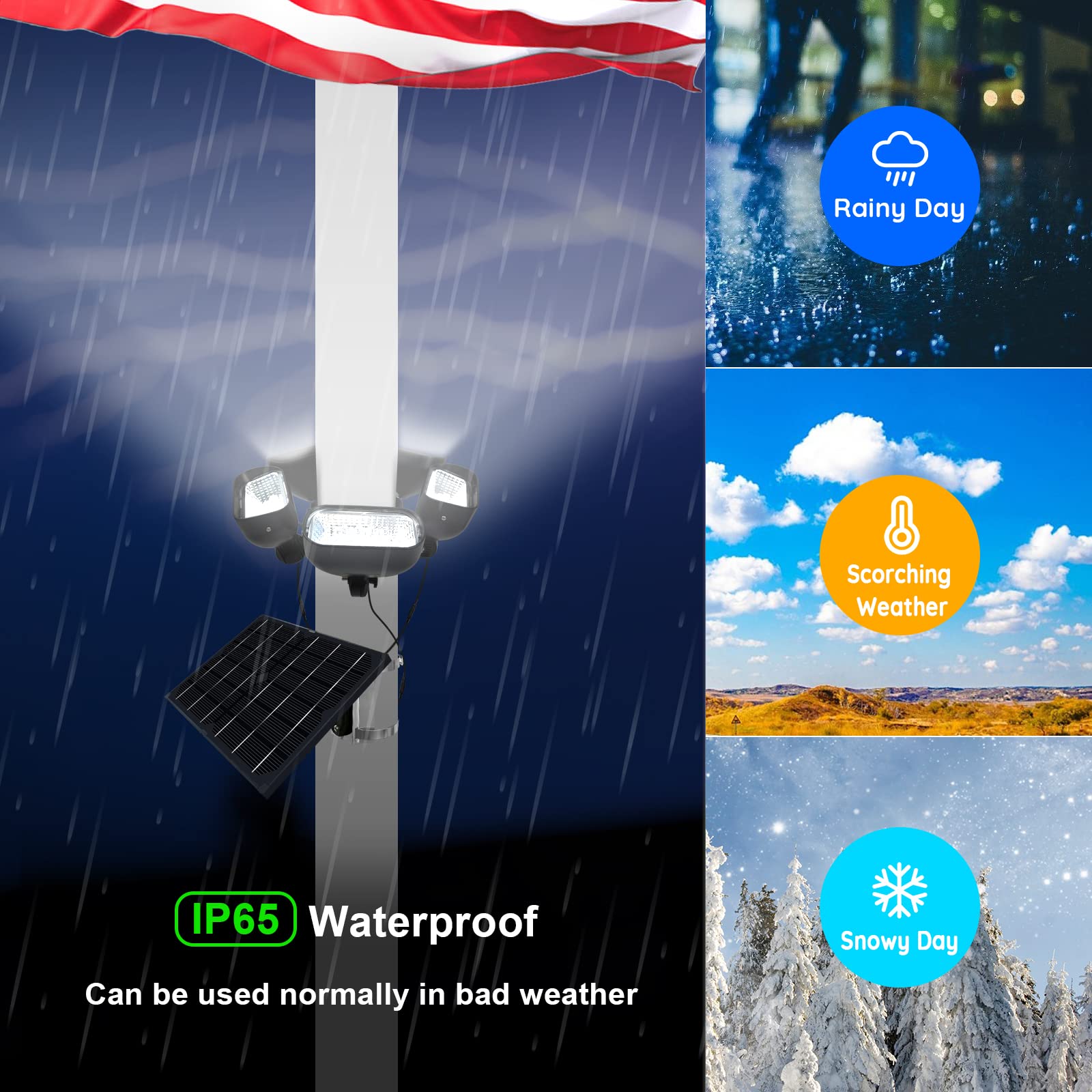 US flag code compliant lighting adds safety and pride.