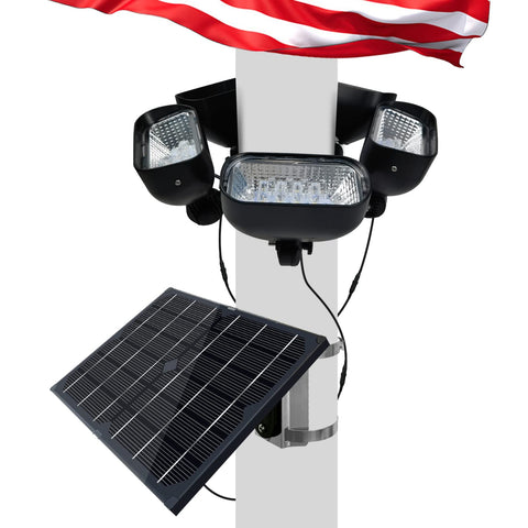 KARLIOBE solar flag pole light with five spotlights brightens outdoor flag displays at night.