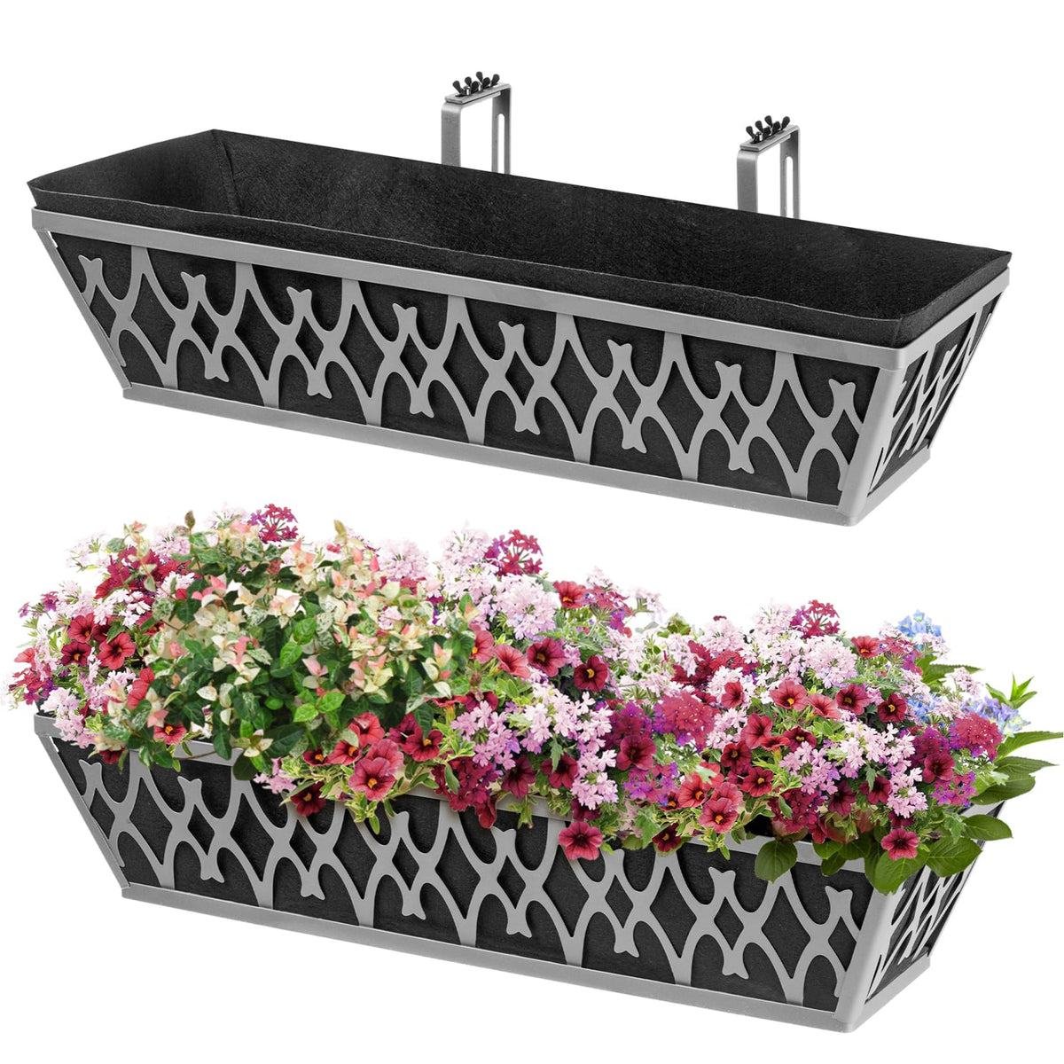 Karlliu 2-pack 24-inch window box planters on a railing for vibrant outdoor flowers.