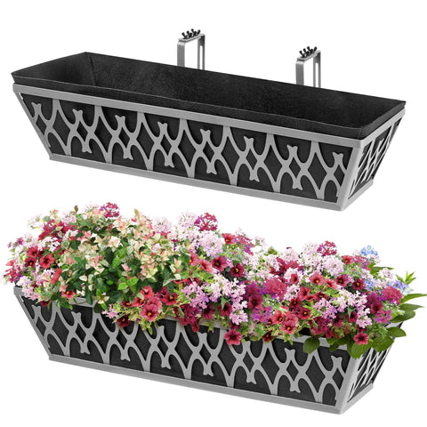 Karlliu 2-pack 24-inch window box planters on a railing for vibrant outdoor flowers.