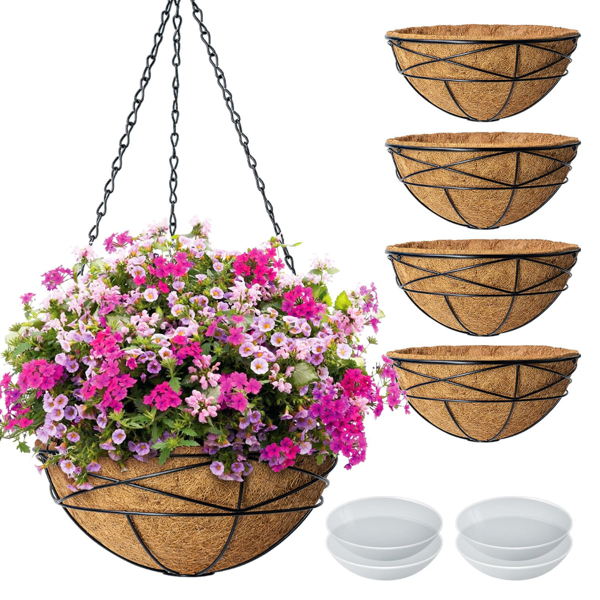 Karlliu 4 pack 12 inch hanging planters for outdoor use with metal frames