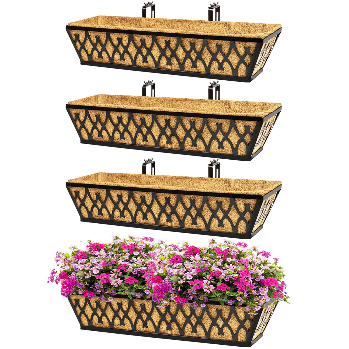 Karlliu 4-pack 24-inch window boxes for versatile outdoor planting and curb appeal.